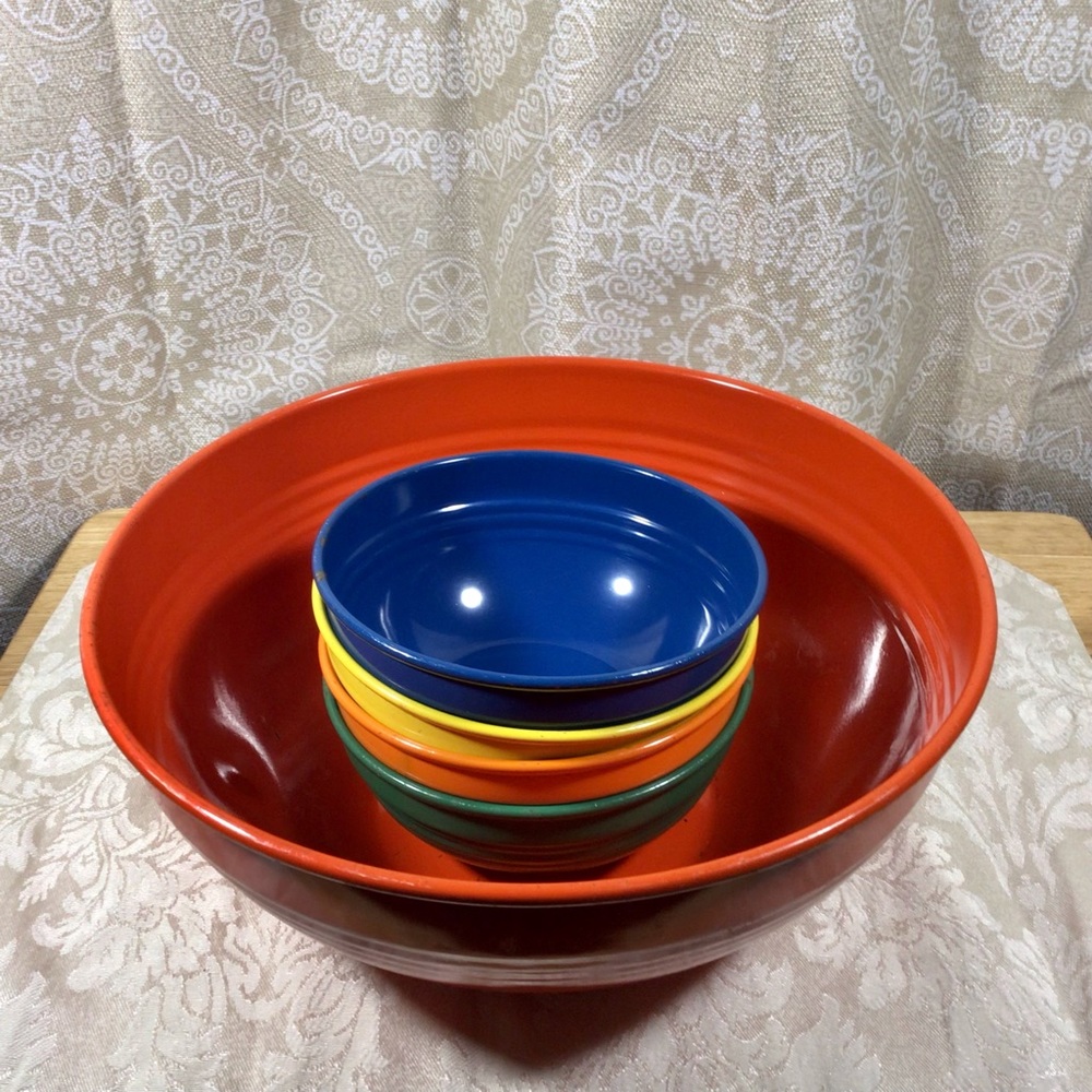 Vintage Fiesta Go Along Metal 5 Piece Popcorn Bowl Set - Picture 9 of 9